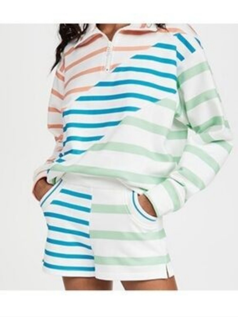 Solid & Striped Quarter Zip Pullover Sweatshirt With Matching Shorts NWT Size Sm